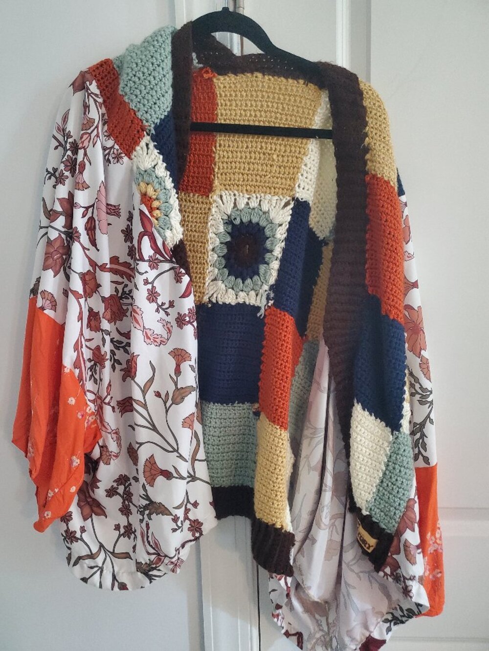 Upcycles boho patchwork mixed-media kimono cardigan